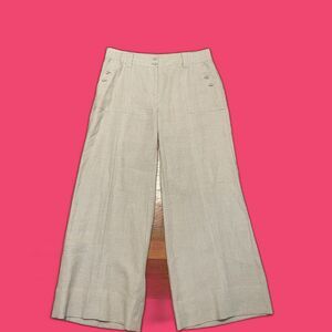 Charter Club Women's Linen Wide Leg Pants, Size‎ 12 Nautical Button Detail EUC